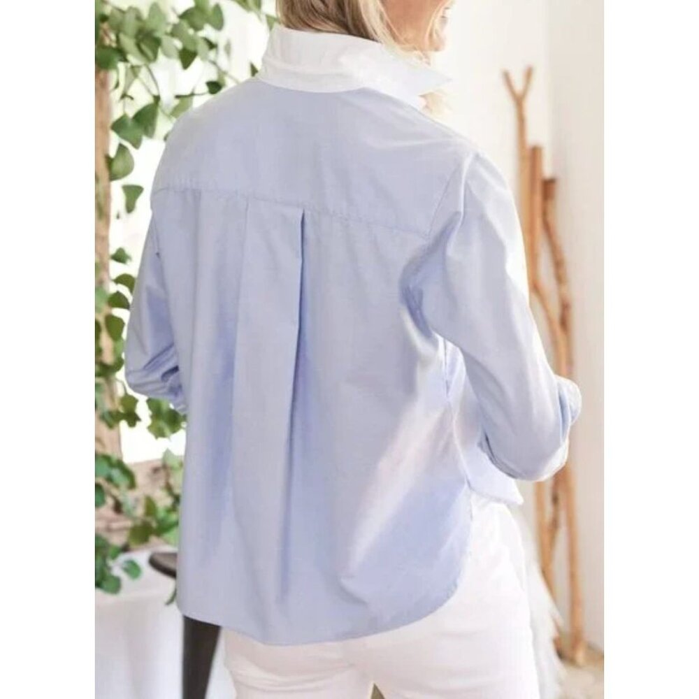 Frank & Eileen The Silvio Untuckable Shirt in Blue/White-sz Large - Picture 2 of 10